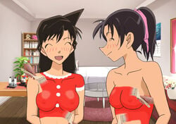 2girls bodypaint breasts brown_hair christmas detective_conan female human kazuha_toyama large_breasts long_hair multiple_girls pale-skinned_female pale_skin pointy_chin ran_mouri tagme