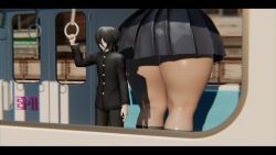 accidental_buttcrush animated butt_crush giantess larger_female mini_giantess miniskirt mmd no_panties size_difference smaller_male sound stuck_to_ass tagme train train_interior video