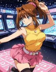 2024 ai_generated bouncing_breasts dancing mazaki_anzu ponytail tagme tea_gardner utamaru yu-gi-oh! yu-gi-oh!_the_dark_side_of_dimensions