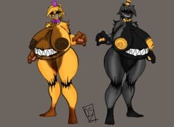 2girls anthro female five_nights_at_freddy's fnaf ggez2341 gigantic_breasts huge_ass huge_breasts mouth nightmare_fredbear_(fnaf) nightmare_waifu pregnant tagme