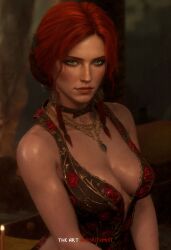 1girls big_breasts cd_projekt_red cleavage female female_only green_eyes red_hair solo the_art_algorithmist the_witcher_(series) the_witcher_3:_wild_hunt triss_merigold