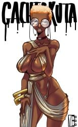 1girls big_breasts dark-skinned_female dark_skin gachiakuta looking_at_viewer no_bra partially_clothed semiu_(gachiakuta) serious solo solo_female thong