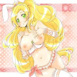 blush breasts clothing cure_rhythm large_breasts magical_girl medium_breasts minamino_kanade nipples panties precure pretty_cure stockings suite_precure yawaragi