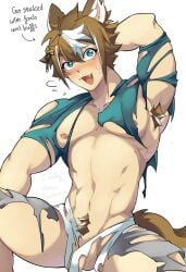 armpit_hair dog_ears dog_tail enatnoc genshin_impact gorou_(genshin_impact) male male_only mihoyo pubic_hair