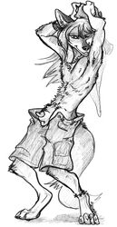 1boy 2011 anklet anthro armband arms_above_head canine fur furry hi_res kaputotter male male_only penis rave sangie sheath shorts sketch solo toboe topless wardrobe_malfunction wolf