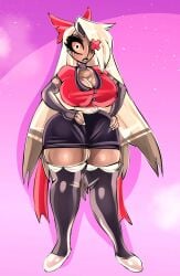 angel big_breasts big_thighs bitterbunz clothed hazbin_hotel vaggie_(hazbin_hotel)