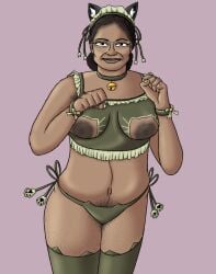 armpit_hair boob_window breakloth brown_nipples brown_skin cat_ears dark-skinned_female digital_drawing_(artwork) female female_only glasses hairy hairy_armpits hairy_legs indian indian_female large_breasts maid_uniform nipples original original_character pubic_hair ugly