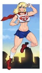 1girls abs bare_legs bare_thighs big_breasts blonde_hair blue_eyes blush clothed clothing color dc dc_comics female female_focus female_only fit_female hi_res kryptonian large_breasts light-skinned_female light_skin long_hair looking_at_viewer muscles muscular muscular_female shardanic solo solo_female supergirl superheroine superman_(series) tagme thick_thighs