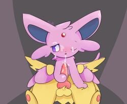 2022 ambiguous_gender animal_genitalia animal_penis balls blush bodily_fluids canid canine cum cum_on_face digital_media_(artwork) duo eeveelution erection espeon feral fleesoff fur generation_1_pokemon generation_2_pokemon genital_fluids genitals handjob hi_res jolteon knot male male/ambiguous mammal nintendo nude open_mouth penile penis pokemon pokemon_(species) purple_body purple_eyes purple_fur sex simple_background tongue yellow_body yellow_fur