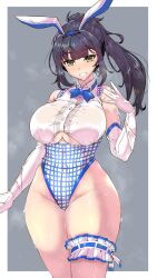 1girls 2022 2023 2d 2d_(artwork) anime_nose bartender big_breasts big_thighs black_hair blue_clothing bowtie breasts bunny_club bunny_ears bunny_girl bunnysuit busty cleavage cleavage_cutout clothing elbow_gloves female female_only gloves green_eyes hi_res highres hips hourglass_figure large_breasts large_thighs leotard light-skinned_female light_skin looking_at_viewer original original_character ponytail skimpy_clothes slim_waist smile smiling smiling_at_viewer solo sweat sweatdrop sweating thick_thighs thigh_strap thighs voluptuous wakura_(gcdan) wet wet_body wet_clothes white_clothing white_gloves wide_hips