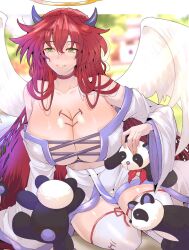 1girls 2022 2d 2d_(artwork) angel angel_wings big_breasts big_thighs bowtie breasts busty choker cleavage cleavage_cutout clothing covered_nipples devil_horns female female_only green_eyes halo hi_res highres hips hourglass_figure huge_breasts hunterhime2 large_breasts large_thighs light-skinned_female light_skin long_hair looking_at_viewer original original_character panda red_hair skimpy_clothes skindentation slim_waist smile smiling solo sweat sweatdrop sweating thick_thighs thighs very_long_hair virtual_youtuber voluptuous vtuber wakura_(gcdan) wet wet_body wet_clothes white_clothing wide_hips