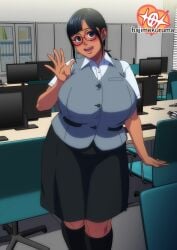 1girls big_breasts black_hair breasts busty curvaceous curvy curvy_body curvy_female curvy_figure female glasses hajimekuruma huge_breasts large_breasts office_lady original original_character voluptuous