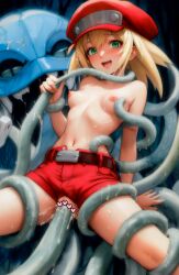 ai_generated blonde_hair consensual_tentacle_sex consensual_tentacles green_eyes hat mega_man mega_man_legends ripped_clothing ripped_pants roll_caskett stable_diffusion tentacle tentacle_sex topless vaginal_penetration vaginal_sex