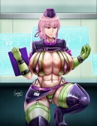 1girls abs areolae big_breasts big_thighs breasts busty emotionless expressionless fate/grand_order fate_(series) female female_only florence_nightingale_(fate) florence_nightingale_(trick_or_treatment)_(fate) huge_breasts huge_thighs large_breasts large_thighs light-skinned_female light_skin pink_hair red_eyes ryusuke_kh_(ryusuke_kyte_hagane) solo thick_thighs thighs