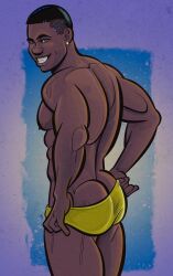 african african_male ass ass_cleavage back_muscles butt butt_crack dark-skinned_male dark_skin looking_back male male_only melanin muscles muscular muscular_male smiling smiling_at_viewer smooth_skin studsketch teasing