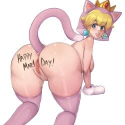 1girls 2022 all_fours anal_tail anus ass blindneko99 blonde_hair blue_eyes body_writing cat_ears cat_paws cat_peach cat_tail crown earrings english_text female female_only hi_res hole_spelling looking_at_viewer looking_back looking_back_at_viewer mar10_day mario_(series) nintendo pink_thighhighs princess_peach pussy rear_view sex_toy simple_background smiling smiling_at_viewer solo super_mario_3d_world tail tail_in_ass text textless thick_thighs thighhighs white_background writing_on_ass writing_on_body