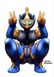 1girls anal anus artist_name artist_request artist_signature belly bodysuit boots breasts double_peace_sign female female_focus female_only helmet heroine high_heels huge_ass kamen_rider kamen_rider_jeanne kamen_rider_revice_(series) large_breasts leg_spread looking_at_viewer nipples peace_sign pussy pussy_peek sakura_igarashi spread_legs squatting thick_ass thick_thighs thighhighs thighs tojyo