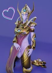 3d alien alien_girl blizzard_entertainment blue_skin delt_ra exposed_breasts futanari glowing_eyes horsecock humanoid no_mouth nude protoss selendis solo solo_female starcraft starcraft_2