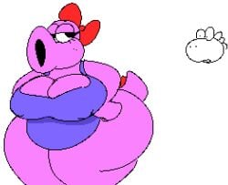 1girls big_breasts birdetta birdo bow breasts fat female female_focus half-closed_eyes mario_(series) nintendo pipca_(artist) red_bow tagme tail thick thick_hips thick_thighs white_background wide_hips yoshi