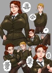 1boy 1girls agent_carter american avengers big_breasts breasts breasts_bigger_than_head british british_female busty captain_america captain_america_(series) cleavage curvaceous curvy curvy_figure dialogue digital_drawing_(artwork) digital_media_(artwork) english_text eyebrows eyelashes eyes female hair hips hourglass_figure huge_breasts huge_penis human large_breasts larger_female legs light-skinned_female light-skinned_male light_skin lips marvel marvel_cinematic_universe mature mature_female mature_male milf military_uniform peggy_carter penis s.h.i.e.l.d. size_difference smaller_male speech_bubble steve_rogers text thick thick_legs thick_thighs thighs top_heavy tora_tora upper_body voluptuous waist wide_hips