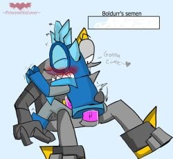 blue_body blush boldurr_(mixels) cumming_together fridjerk_(mixels) gay grey_body mixels princesssinlover_(artist) tears