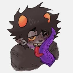 alien alien_penis crying gamzee_makara homestuck horns implied_oral karkat_vantas long_tongue non-human tentabulge tentacle troll yaoi