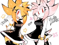 2020s 2023 2girls amy_rose anthro breasts clothed clothing corruption digital_media_(artwork) female female_only fur furry furry_only latex latex_clothing sonic_(series) sonic_the_hedgehog_(series) super_amy tagme text usa37107692