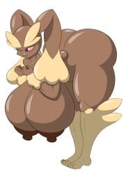 absurd_res alpha_channel anthro areola ass big_breasts big_butt black_sclera breasts brown_body brown_fur clenched_fists female fur generation_4_pokemon hi_res huge_breasts huge_butt lopunny marshall123x_(artist) mouth_closed multicolored_body multicolored_fur nintendo nipples one_eye_closed pink_eyes pokemon pokemon_(species) simple_background solo tail tan_body tan_fur transparent_background wink