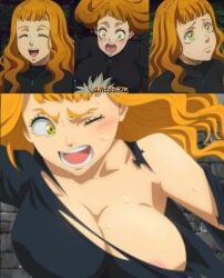 big_breasts big_breasts black_clover breasts breasts breasts edit green_eyes huge_breasts huge_breasts large_breasts long_hair mimosa_vermillion narutorenegado01 nipple_slip nipples open_mouth orange_hair torn_clothes torn_clothing