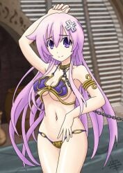 alternate_version_available belly_dancer belly_dancer_outfit bondage chain_leash chained chains choujigen_game_neptune cleavage collar crossover crossover_cosplay dancer dancer_outfit female female_only femsub harem_girl harem_outfit large_breasts metal_collar nepgear neptunia_(series) revealing_clothes skimpy_clothes slave slave_collar slave_leia_(cosplay) star_wars submissive_female zarohidehire