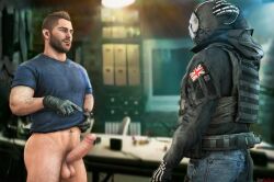 3d 3d_(artwork) bara body_hair call_of_duty domredsins erection foreskin gay john_mactavish male_only military partially_clothed simon_riley uncut yaoi