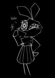 anthro astranger black_and_white blush_lines breasts dress dress_down english_text eyelashes female lagomorph leporid monochrome nipples rabbit small_breasts tagme vib-ribbon vibri