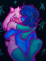 2boys ambiguous_gender anthro arm_warmers arms_around_neck arms_around_partner ass back blue_body blue_hair blue_skin blush carrying carrying_partner clothing deltarune deltarune_chapter_2 duo eyelashes eyes_half_open eyeshadow femboy functionally_nude fur_tuft gay goat horns hugging human human_on_anthro implied_penetration just_a_lil_guy kris_(deltarune) leg_warmers legs_around_partner looking_pleasured makeup male male/ambiguous male/male naked nude nude_male pink_body pink_eyes pink_eyeshadow pink_fur ralsei riding riding_penis sex simple_background stand_and_carry_position standing standing_sex stars tail thick_thighs thighhighs thighs white_body white_fur wholesome