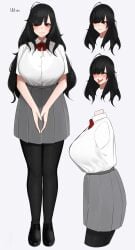 1girls ahe_gao ahegao bangs big_breasts black_hair black_pantyhose blush breasts character_sheet clothed commentary_request female female_only full_body fully_clothed highres human large_breasts light-skinned_female light_skin loafers long_hair mostly_nude original pantyhose pleated_skirt red_eyes reference_image school_uniform schoolgirl senju_(snz0) shoes shy simple_background skirt solo standing thick_thighs thighhighs tongue tongue_out