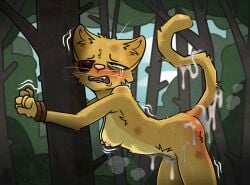 after_rape after_sex anthro arms_tied ass bethesda_softworks black_eye_(injury) blood blood_on_eye blood_on_face bodily_fluids bound breasts bruised crying cum cum_inside cum_on_belly cum_on_body cum_on_butt cum_on_tail drooling felid female forced forest forest_background fur furry genital_fluids hi_res katia_managan khajiit mammal nature nature_background open_mouth plant prequel_adventure raised_tail rape red_sclera saliva shaking solo sweat tail tears the_elder_scrolls tied_to_tree tree trembling webcomic yaldabroth yellow_body yellow_fur yellow_sclera