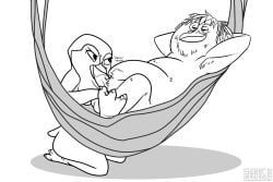 2023 3_toes annoyed annoyed_expression anthro ass avian balls beak big_butt bird breasts cephalopod coleoid decapodiform digital_drawing_(artwork) digital_media_(artwork) digital_painting_(artwork) duo emperor_penguin eyebrows eyelashes facial_hair feet fellatio female genitals hair half-closed_eyes hammock hands_behind_head kneeling lani_aliikai looking_at_another lying male male/female marine mollusk monochrome narrowed_eyes nude on_back oral overweight overweight_male penguin penile penis pubes relaxing sex shaded shadow short_tail signature simple_background simple_coloring simple_eyes simple_shading smile surf's_up sweet.lemons tail thick_thighs toes white_background zeke_topanga