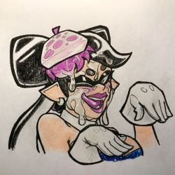 1girls blush callie_(splatoon) cum cum_on_face excessive_cum excited female female_only lipstick oh_gosh_levi pose posing smile splatoon squid_sisters