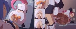 1boy 2girls anal anal_sex anal_vore cock color cum cum_in_ass cum_in_mouth cum_inside english_text fellatio female gaping gaping_anus hi_res internal_view james_(pokemon) jessie_(pokemon) kasumi_(pokemon) kronguss large_belly male matryoshka_sex multiple_girls oral penis pokemon pussy team_rocket text unwilling_prey vore xray_view