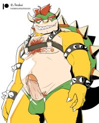 1boy bara boner bowser furry_male gay koopa male male_only mario_(series) musclechub simple_background solo standing toraboi white_background