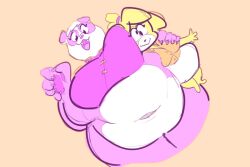 animal_crossing bear bottomless breasts canine fat female fur gnausea huge_belly huge_breasts isabelle_(animal_crossing) larger_female nintendo panda pinky_(animal_crossing) sharp_teeth size_difference smaller_female video_games