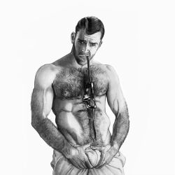 1boy biceps big_bulge black_and_white bulge bulging_biceps caucasian caucasian_male crotch_grab david_farquhar fernando_valdivielso hairy_chest huge_bulge looking_at_viewer male male_only mask model muscles muscular muscular_male real_person sketch solo solo_male teasing uncolored