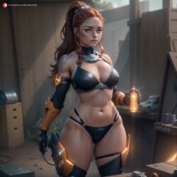 1girls 2023 ai_generated big_breasts bikini black_bikini breasts brigitte brigitte_lindholm brown_hair female freckles juice orange_eyes orange_hair overwatch overwatch_2 ponytail skizzen stable_diffusion thick_thighs wide_hips