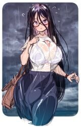 1futa autopaizuri autopaizuri_under_clothes balls big_penis black_hair breasts bulge casual_autopaizuri clothed clothing erection fully_clothed futa_only futanari huge_cock human light-skinned_futanari light_skin long_hair outside penis raining see-through solo standing thick_thighs wet_clothes wet_clothing wide_hips yana_(nekoarashi)