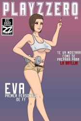 1girls 2022 arm_up artist_logo artist_name artist_signature big_breasts breasts brown_eyes brown_hair clothed clothing comic comic_cover comic_page dated eva_(free_fire) eyelashes female female_only free_fire front_page garena gym huge_breasts looking_at_viewer magazine magazine_cover open_mouth pink_lipstick playzzero purple_background short_hair smile smiling smiling_at_viewer solo solo_female squeezing text voluptuous voluptuous_female zzerotic