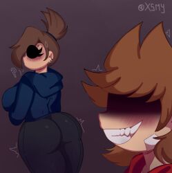 ? big_ass big_breasts big_butt blue_hoodie blush brown_hair dark_background eddsworld ellsworld happy_male imminent_rape light-skinned_female light-skinned_male nervous red_hoodie rule_63 slut smiley_face tamara_(eddsworld) tord_(eddsworld) xsmy140