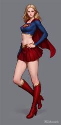 1girls 2d 2d_(artwork) artist_name ass big_ass big_breasts blonde blonde_female blonde_hair blouse blue_eyes boots breasts cape curvy cute dc dc_comics female female_only high_heel_boots high_heels kara_danvers kara_zor-el light-skinned_female light_skin long_hair miniskirt nipples_visible_through_clothing pale-skinned_female pale_skin posing red_boots see-through see-through_clothing simple_background skirt solo supergirl supergirl_(cw) supergirl_(series) superheroine superman_(series) tarakanovich thick_thighs watermark