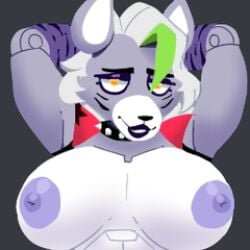 anthro armpits big_breasts breasts five_nights_at_freddy's five_nights_at_freddy's:_security_breach looking_at_viewer low_res lowres nude nude_female purple_lipstick purple_nipples roxanne_wolf_(fnaf) white_hair wolf zhenai