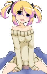 animated cowgirl_position panic_party rin_(panic_party) small_breasts sweater twintails