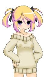 animated bouncing_breasts lactation lactation_through_clothes panic_party rin_(panic_party) small_breasts sweater twintails wet_clothes