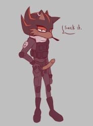 anthro belt bulletproof_vest clothed clothing eulipotyphlan genitals hedgehog hi_res horus_(artist) looking_at_viewer male mammal military_uniform mobian mobian_(species) mobian_hedgehog penis sega shadow_the_hedgehog solo sonic_(series) sonic_the_hedgehog_(series) standing tactical_gear undressing uniform